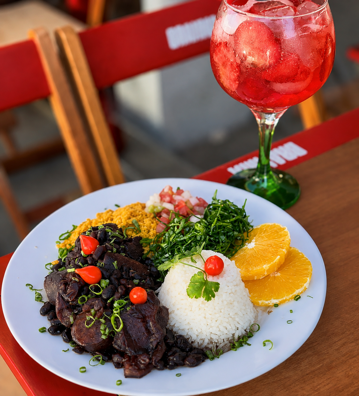 Prato de feijoada raiz à vontade do Tigrão com acompanhamentos
